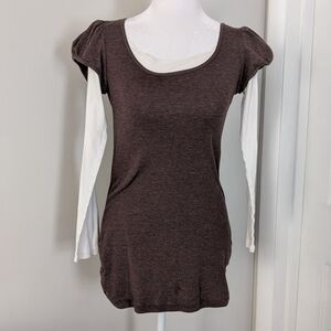 Vintage Energie Womens (JRs) Y2K Top XTRA LARGE Fitted Layered Bella Elena Brown